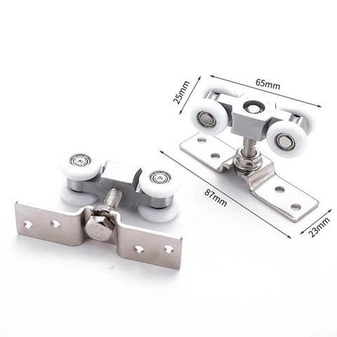 Slick Four Wheel Metal Sliding Track Pocket Door Roller Kit with Hanger Ball Bearing Pulleys, stainless steel close-up