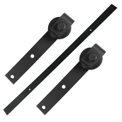 Heavy Duty Bypass Barn Door Hardware Kit for Cabinets and Closets, two foot track system, black aluminum rails and rollers