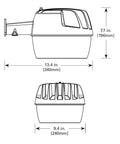 Energy Star LED Dusk To Dawn Light With 50K Hour Lifespan No Fuss Exterior Fixture diagram showing dimensions and design