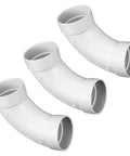 Three white 90-degree PVC elbow fittings for 2-inch central vacuum pipe.