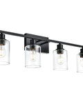 4 Light Modern Bathroom Lighting Fixtures In Matte Black Finish With Clear Glass Shades For A Bright Warm Glow, Anti Rust