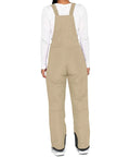 Back view of beige Women's Sleeveless Ski Bibs Snow Pants For Winter Cozy Fit Lightweight Breathable Polyester With Spandex Adjustable Straps
