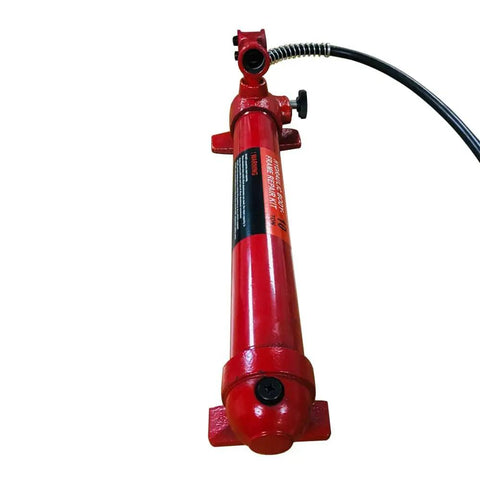 Red 10 Ton Hydraulic Hand Pump Ram with hose for heavy duty lifting and auto repair tool, chrome plated and durable enamel finish