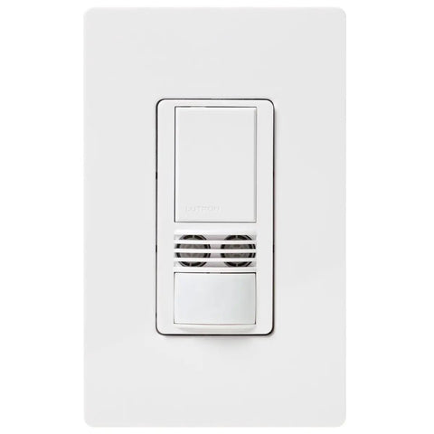 Front view of Maestro 6 Amp 3 Way Occupancy Sensor Switch with Dual Tech Infrared and Ultrasound, white finish.