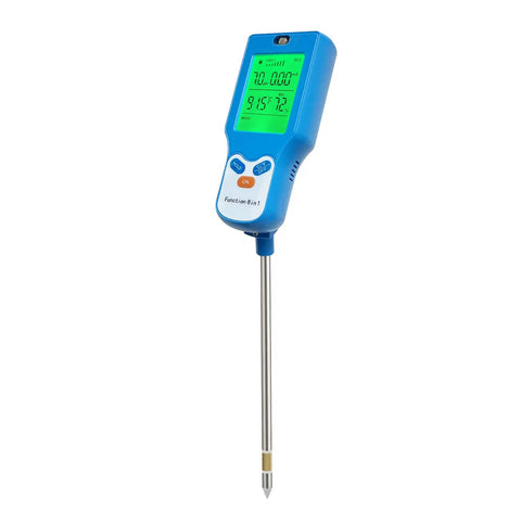 Dope 8 In 1 Soil Meter For Moisture pH Fertility Light And Temperature With Real Time Readouts And Ambient Humidity For Gardeners And Plant Lovers To Dial In Healthy Growth, blue handheld probe