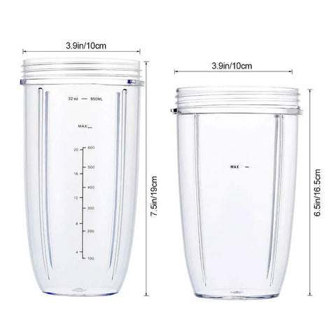 Replacement Blender Parts Kit For 600W And 900W Blenders Fits 32oz And 24oz Cups side view dimensions labeled