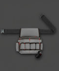 Heavy Duty Oxford Canvas Tool Belt With Deep Pockets And Secure Loops Waterproof Waist Carrier Adjustable Work Harness For Electricians And Everyday Hustle Builders Black Gray, top view showing multiple pockets.