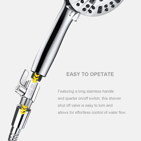 Shower head shut-off valve in 304 stainless steel; mini ball valve with 1/2-in F x M NPT threads for flow control