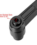 Hella Smooth M8 Clamping Lever With Push Button Ratcheting Action Female Threaded Stud Quick Adjust Toggle Handle No Fuss Heavy Steel Build Sweet Grip For Workshop Tasks hex socket size close-up view showing 4mm/0.16 inch compatibility.
