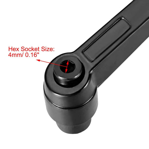 Hella Smooth M8 Clamping Lever With Push Button Ratcheting Action Female Threaded Stud Quick Adjust Toggle Handle No Fuss Heavy Steel Build Sweet Grip For Workshop Tasks hex socket size close-up view showing 4mm/0.16 inch compatibility.