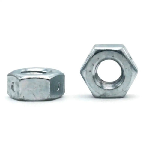 Heckin Tight Grip Heavy Duty Two Way Reversible Lock Nuts Zinc Plated Steel One Inch Fourteen Thread Center Lock hardware view.