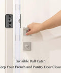Invisible Drive-In Closet Ball Catch Hardware, 2 Pack Black Finish in door, nearly hidden with hand on handle, stainless steel