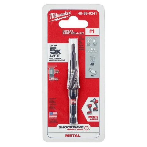 Shockwave Impact Duty Step Bits Set For Metal With Rapid Strike Tip Titanium Aluminum Nitride Coating Optimized Shockzone 2x Faster Holes And 5x Longer Life Heavy Duty Drill Bits packaging