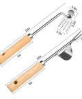 Two Pack Stainless Steel Hand Weeder Tools For Garden And Farm With V Shape Weeder And Four Teeth Weed Puller Wood Handles
