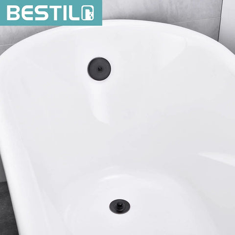 Oil Rubbed Bronze Bathtub Drain Kit With Lift And Turn Stopper And Overflow Faceplate visible in white bathtub