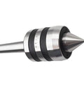 MT2 Morse-taper live center for lathe, medium-duty, 2MT, triple-bearing, hardened steel body with pointed tip