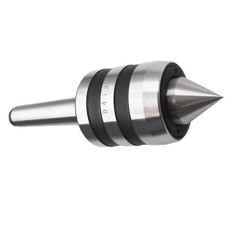 MT2 Morse-taper live center for lathe, medium-duty, 2MT, triple-bearing, hardened steel body with pointed tip