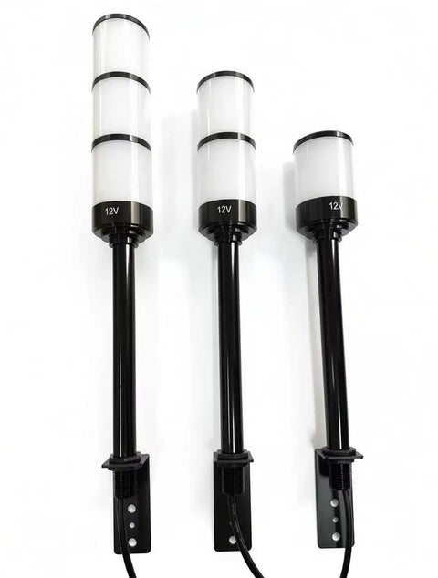 Three DC 12V LED Signal Tower Lights With L Shaped Base Pro Grade Industrial Three Color Indicator Beacon With Buzzer