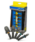 Five Piece Drill Bit Swaging Tool Set for Copper and Aluminum Tubing Quick Flare Expansion, colorful tools with packaging.