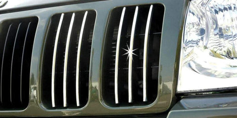 Cowles Custom chrome 18ft U-channel edge guard trim for cars; front view of chrome grille area