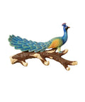 Wall Mounted Double Coat Hooks Straight Up Durable Bathrobe Hanger Space Saving Key Holder with peacock design on branch.