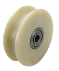 Hella Smooth V Groove Wheel And Sliding Gate Casters With Top Shelf Nylon Silent Pulley and durable steel rail roller close-up image.