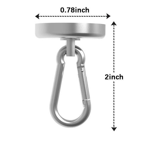 Heavy Duty Magnetic Carabiner Hooks Featuring Badass Strength Neodymium Magnets And A Smooth Swivel Hook For Snagging Garage Gear Kitchen Gadgets And Keys Indoors Or Outdoors A Must Have 2 Pack Organizer, showing 2 inch length and 0.78 inch diameter.