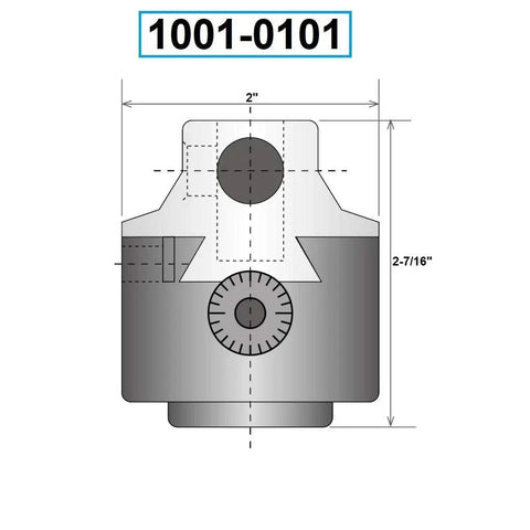 Diagram of Two Inch Boring Head With 1 1/2 Inch 18 Thread Pro Grade Build showing dimensions and adjustment knob