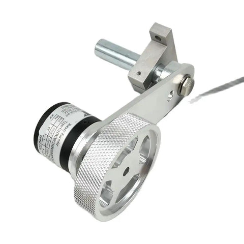 Rock Solid Industrial Length Measuring Device With Non Slip Metal Perimeter Wheel and Sturdy Mounting Arm showing detailed design features.