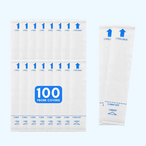Digital Thermometer With Rigid Tip Quick 10 Second Reading For Oral Rectal And Underarm Use Beep At Peak No Fuss Memory Of Last Reading Auto Shut Off Celsius Fahrenheit Switch 100 Probe Covers Included Pack.