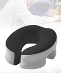 Go-To Desk Napping Pillow With Breathable Memory Foam Headrest in Black and Gray, used by person for comfortable support