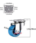 Rollin Tough Heavy Duty Castor Wheels Four Pack With Slick Nylon Rollers And Beefy Steel Mounting Plates For Couch Moves Shop Gear Ups And Weekend Hustles Delivering Smooth 360 Spin In Bright Blue, showcasing detailed measurements.