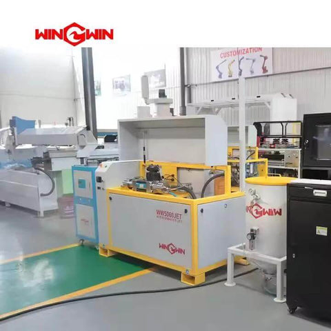 OHDOHD 5200515 waterjet intensifier pump machine, yellow frame with white body, front view.