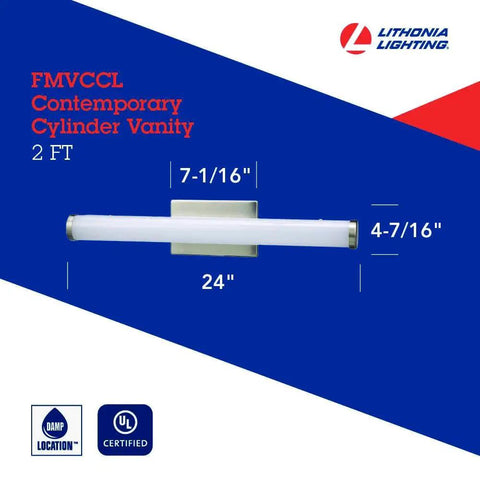 24 Inch LED Vanity Light With 3000K Warm White, Fresh Contemporary Cylinder Bathroom Wall Fixture For Over The Mirror