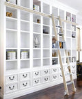 Heavy Duty Carbon Steel Sliding Ladder Track Kit With 19.7 Foot Telescopic Rail And Pulleys For Library And Home Use installed on bookshelf