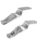 Six Pack Heavy Duty 90 Degree Hook Lock Bolts With Spring Toggle And Clasp, metallic finish close-up on white background