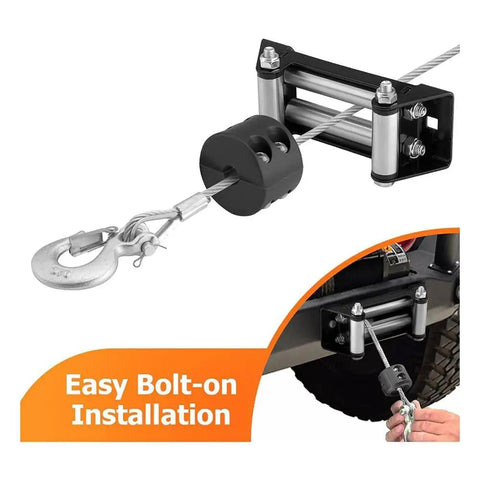 6 Inch Winch Roller Fairlead Cable Guide For 4000-5500 Lbs UTV Winches Beefy Built Synthetic Rope Protector Reduces Friction Smooth Durable Roller Fairlead For Off Roading Adventures, black aluminum bolt-on with cable
