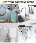Self Adhesive Paper Towel Holder Wall Mount No Drill Easy Install Heavy Duty SUS304 Stainless Steel Black Finish displayed in various rooms