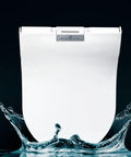 Smart Automatic Toilet Seat Cover Dispenser With Heated Roll Replacement For Modern Bathrooms Hygienic White Design, sleek white design, showing water splash.