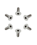 Sick Titanium Steering Wheel Bolts M5 X 12mm Six Piece Countersunk Flat Head Screw Kit arranged in a circle.