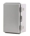 Heavy Duty Gray Weatherproof Electrical Junction Box With Hinged Lid And Nema 4x Polycarbonate Construction Outdoor Cabinet side view with hinges