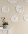 White wall with Bradford Ceiling Medallion 12 1/2 Inch Outside Diameter 3 7/8 Inch Inside Diameter 3/4 Inch Projection Fits Canopies