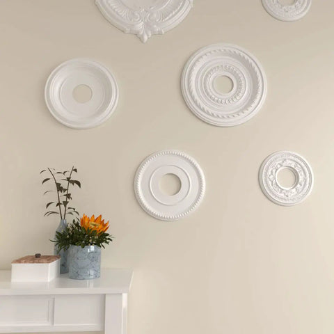 White wall with Bradford Ceiling Medallion 12 1/2 Inch Outside Diameter 3 7/8 Inch Inside Diameter 3/4 Inch Projection Fits Canopies