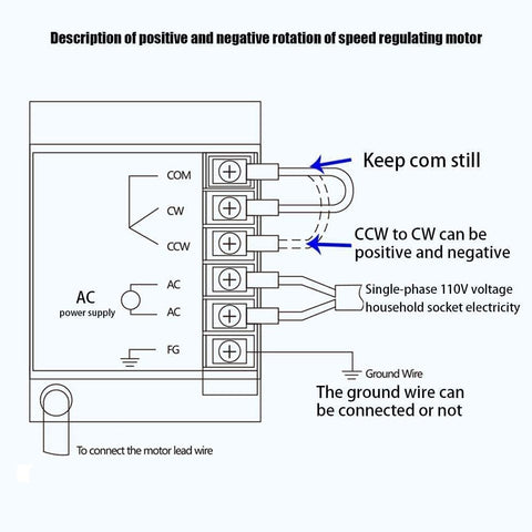 Wiring diagram for Workhorse 110V 6W AC Gear Motor With Single Phase Design 27 RPM Geared Motor And Variable Speed Controller.
