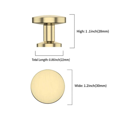 2 Pack Brushed Brass Cabinet Knobs Set For Kitchen Cabinets Dressers Drawers Zinc Knob Handles side and top view dimensions