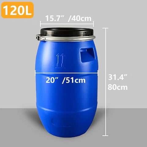 Heavy Duty Food Grade Plastic Barrel With Lid 120L Blue Drum For Home Brewing Storage And Farm Or Industrial Use Leak Proof Seal
