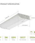 Dimmable 9 Inch Under Cabinet LED Lights For Kitchen No Fuss Easy Install, 3W 202 Lumens, Three Color Temps, product dimensions