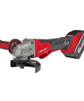 Pro Grade 18V Cordless Angle Grinder Kit With One Key Smart Tech Braking Disc System features ergonomic handle and battery.