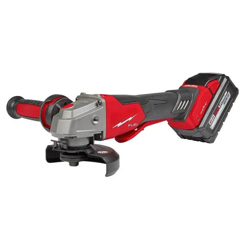 Pro Grade 18V Cordless Angle Grinder Kit With One Key Smart Tech Braking Disc System features ergonomic handle and battery.