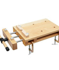 Solid Beech Wood Portable Workbench Vise And Bench Clamp Tool For DIY Pros shown with compact rotating handle and clamps.